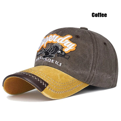 New Unisex Washed Cotton Embroidered Eagle Baseball Cap American Retro Contrast
