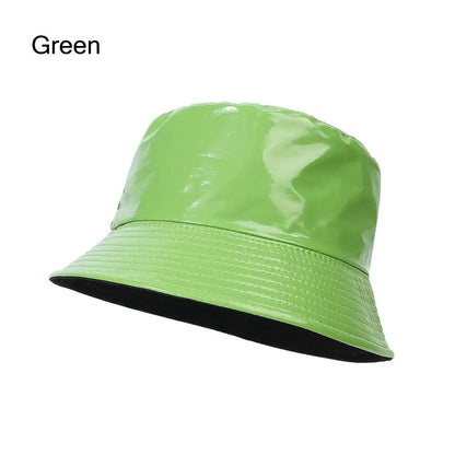 Unisex Reversible Climbing PU Leather Fishing Hat Sun Hat Bucket Hat