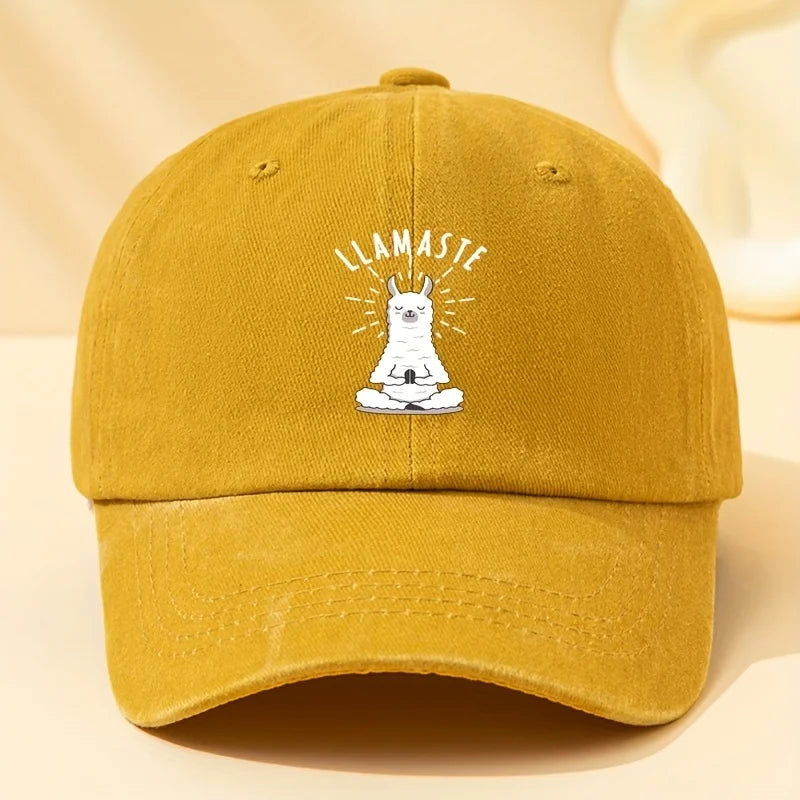 Baseball Cap with "LLAMASTE" Cartoon Llama Design