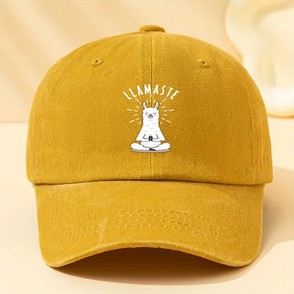 Baseball Cap with "LLAMASTE" Cartoon Llama Design
