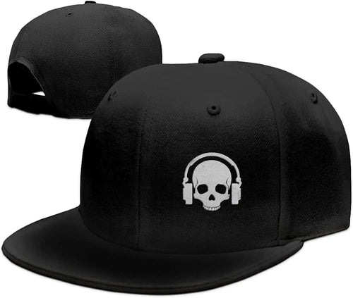 Skull Earphone Black Snapback Hat For Men Boys