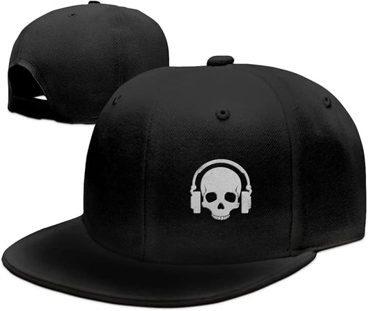 Skull Earphone Black Snapback Hat For Men Boys