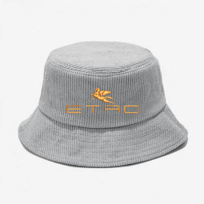 'E' Embroidery Corduroy Bucket Hat Breathable Sun Hat Unisex Fisherman Cap For Men & Women