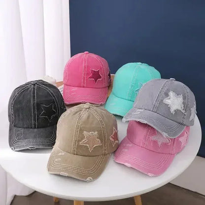 Retro Star Washed Denim Hole star Baseball Cap