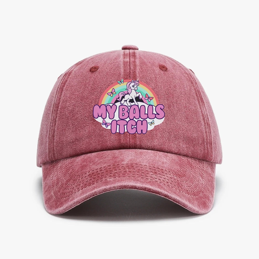 Funny Meme Hat My Balls Itch Ironic Unicorn Rainbow Offensive Baseball Cap