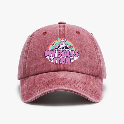 Funny Meme Hat My Balls Itch Ironic Unicorn Rainbow Offensive Baseball Cap