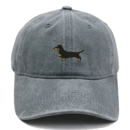 Dachshund Embroidered Vintage Washed Baseball Cap