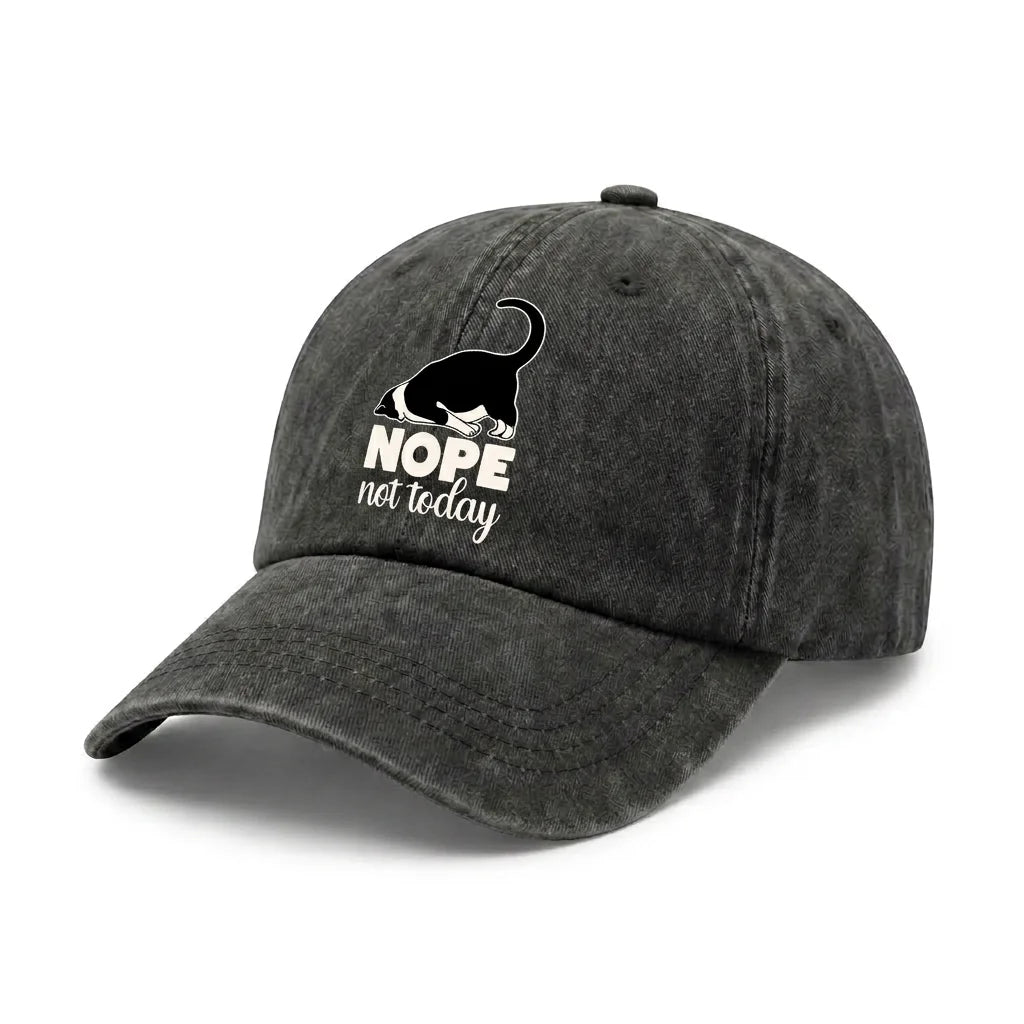 Nope Not Today Cat Graphic Vintage Washed Baseball Cap