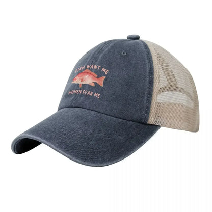 Fish Want Me Women Fear Me Cowboy Mesh Baseball Cap