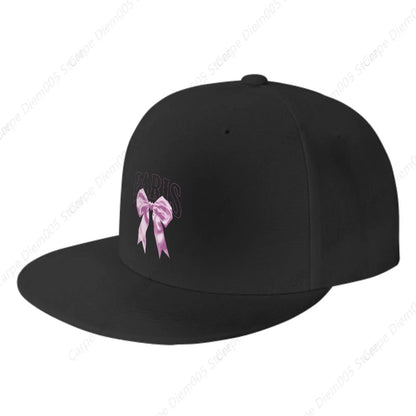 Paris Chic Snapback Cap With Purple Heart-Shaped Ribbon Print 2d