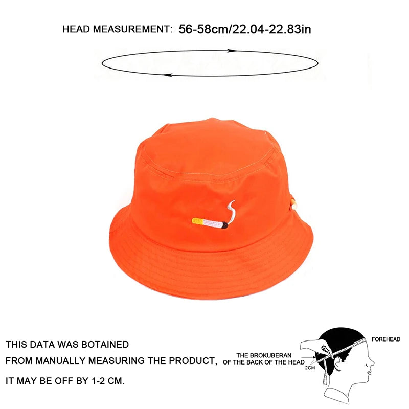 Unisex Cigarette Embroidery Personality Two-Sided Bucket Hats