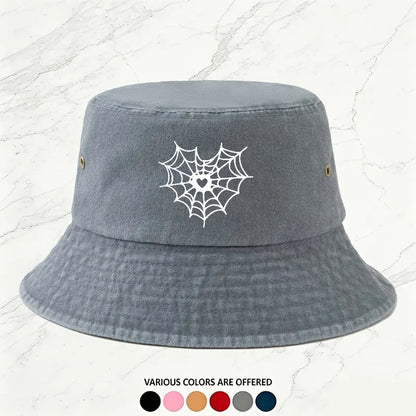 Bucket Hat With Heart Spiderweb Print