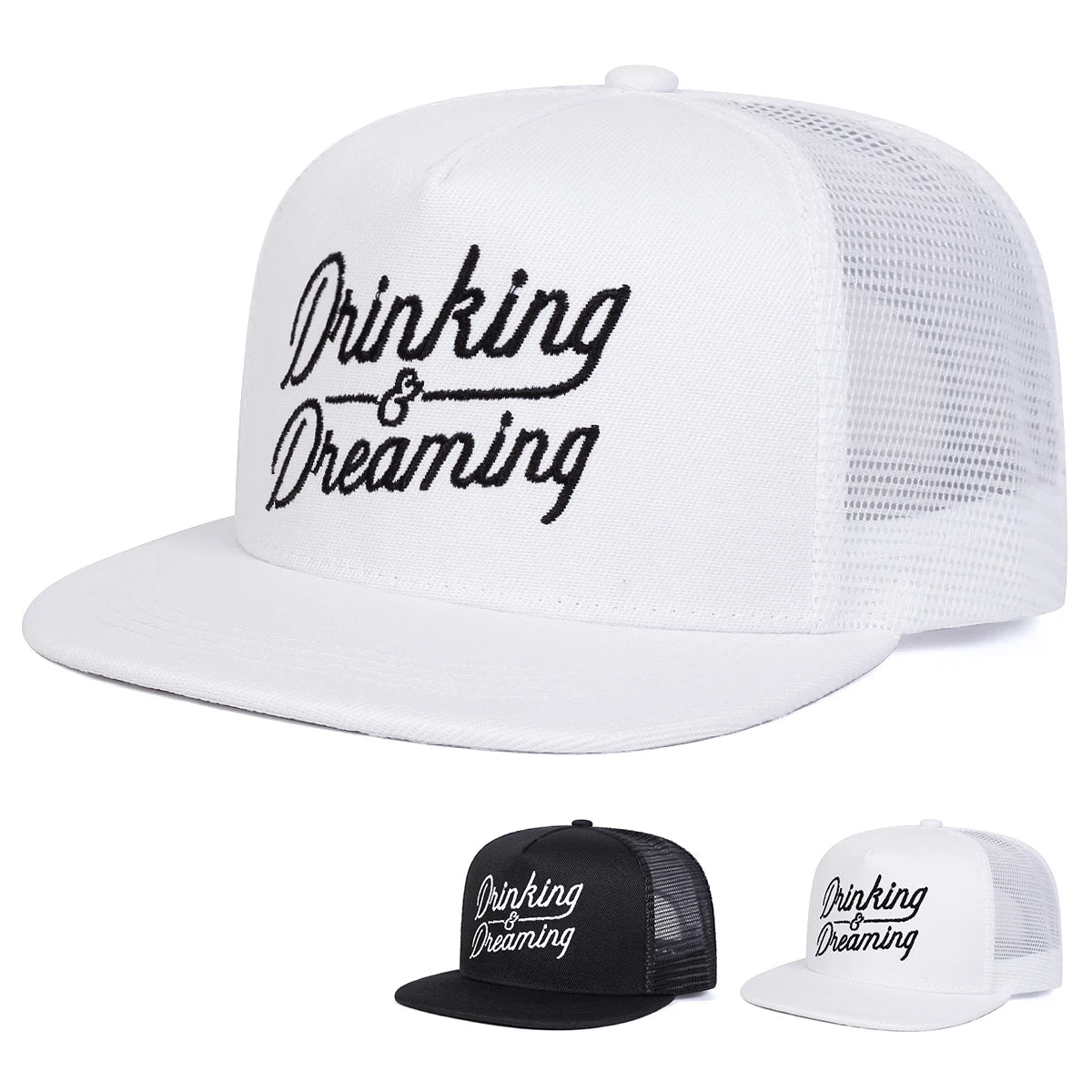 Unisex DRINKING DREAMING Embroidery Hip-hop Net Hats Baseball Caps Sunscreen Hat Cap Snapback Cap