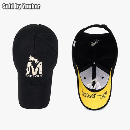 M letter Wolf Totem Embroidery Cotton Adjustable Hard Top Baseball Cap