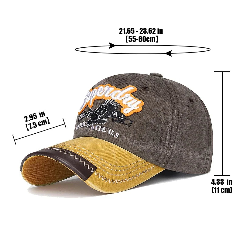New Unisex Washed Cotton Embroidered Eagle Baseball Cap American Retro Contrast