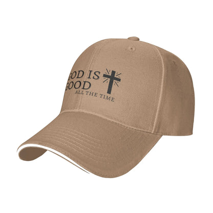 Black Christian GOD IS GOOD Jesus Cross White Baseball Cap
