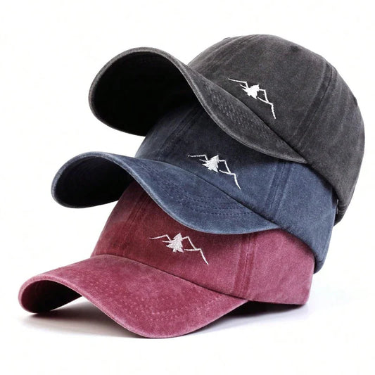 Unisex Mountain Embroidery Wash Baseball Caps