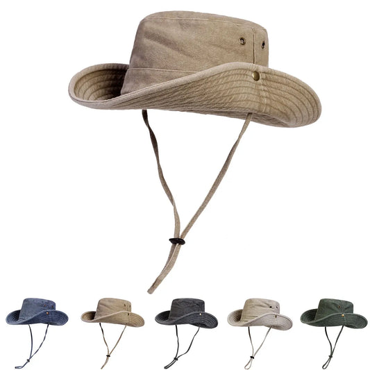 Men Big Eaved Solid color Washed Bucket Hats Fishermen Caps
