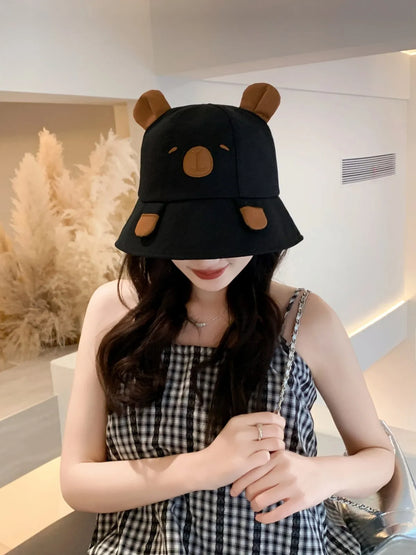 Spring Summer Bucket Hat For Women Men Cute Dog Ear Bear Nose Cartoon