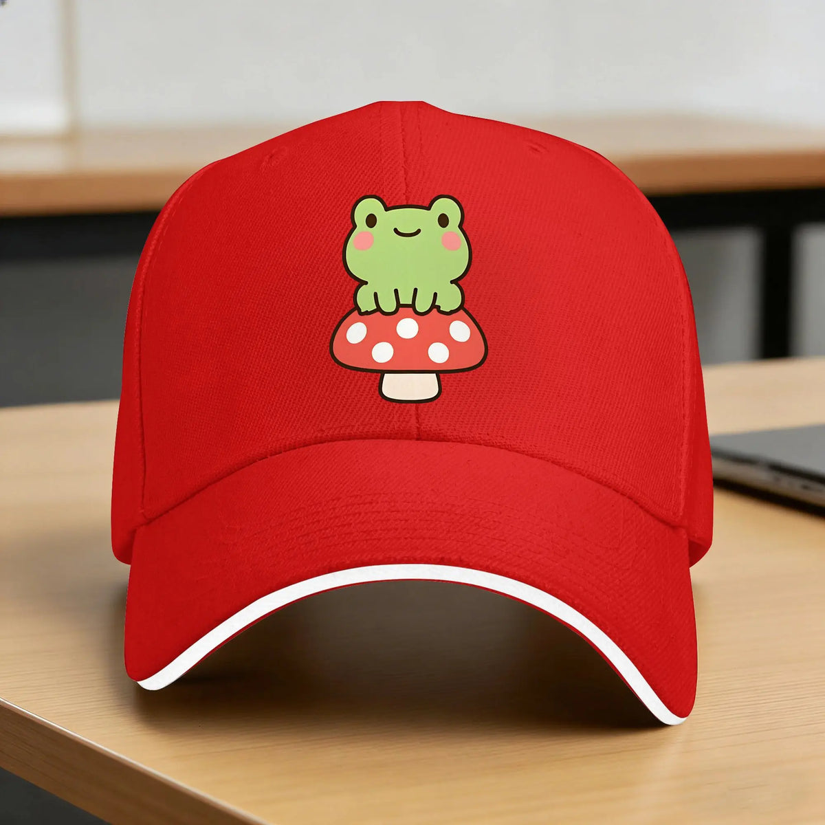 Cute Frog On A Mushroom Kawaii Frog Casual Baseball Cap