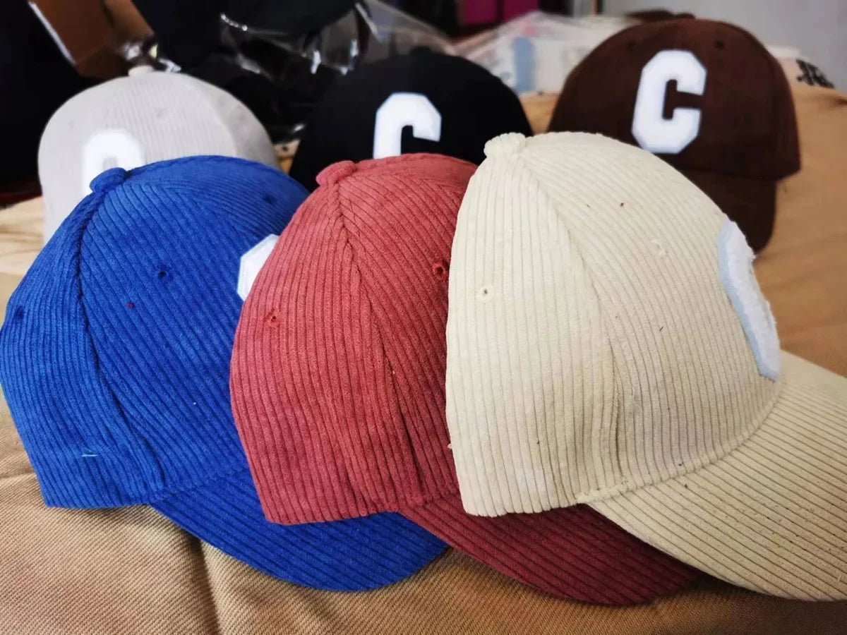 Corduroy Baseball Cap Ladies Fashion C Letter Snapback Hat Adjustable Casual Hip Hop Cap For Men
