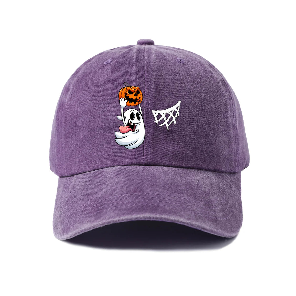 Vintage Washed Ghost Pumpkin Spider Web Graphic Baseball Cap