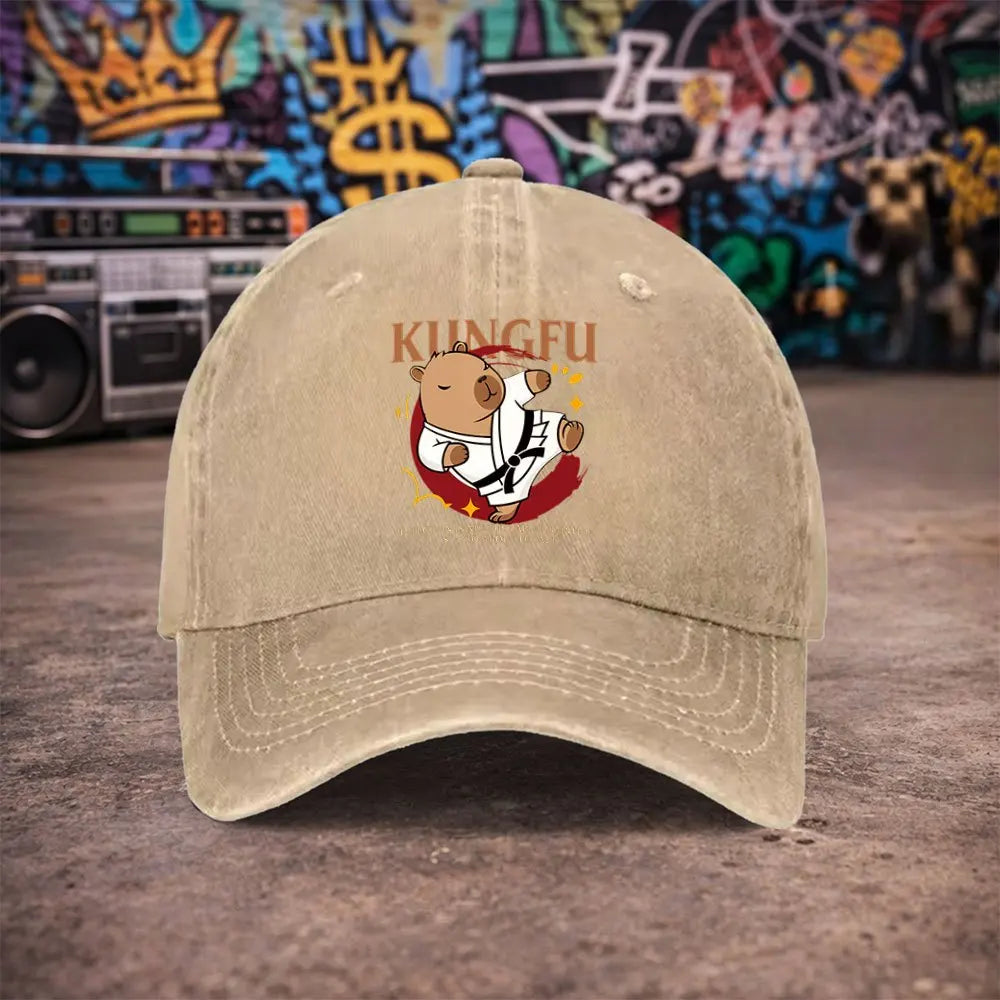 Kung Fu Capybara Washed Baseball Cap