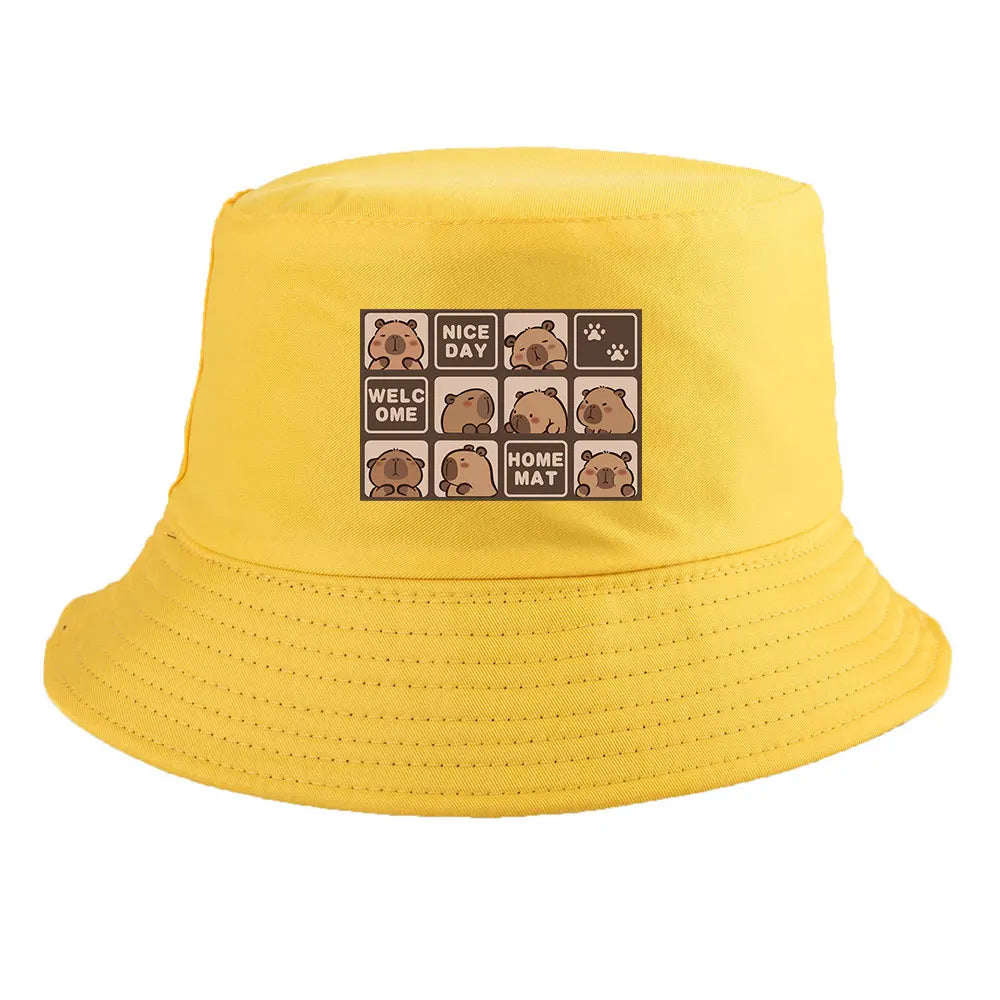 Summer Spring Ladies Cotton Korean Casual Outdoor Sunprotection Capybara Bucket Hat For Men Women