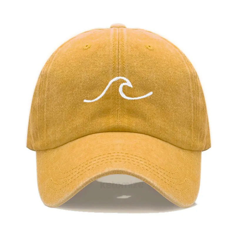 Men's Baseball Cap Women's Washed Cotton Waves Embroidery Embroidery Sport Golf Caps For Man