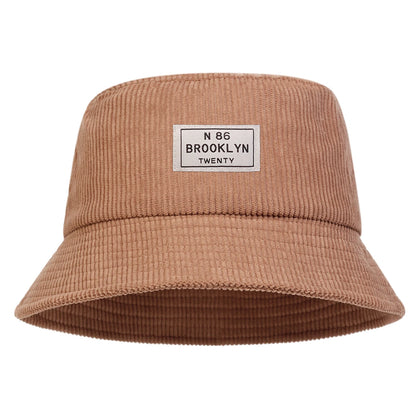 Unisex BROOKLYN Sewing Label Personality Corduroy Bucket Hats Fishermen Caps