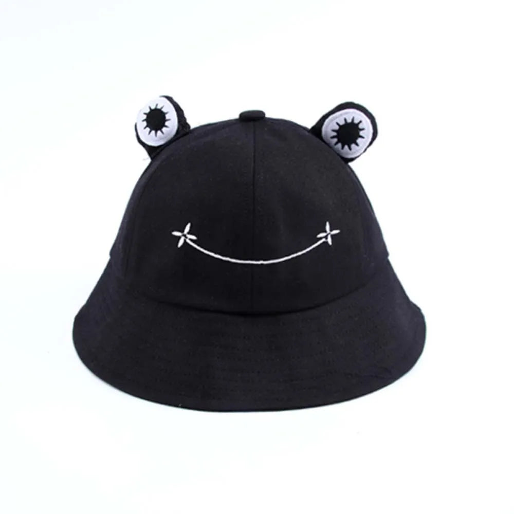 Dust proof Cute Embroidery Cotton Women Frog Sun Hat Bucket Hat