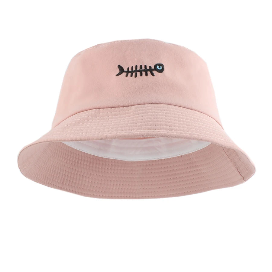 Fashion Street Hip Hop Bucket Hat Women Men Summer Fish Bone Embroidered