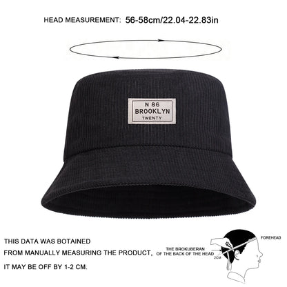 Unisex BROOKLYN Sewing Label Personality Corduroy Bucket Hats Fishermen Caps