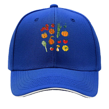 Vegetable Fruit Tomato Pumpkin Asparagus Artichoke Mushroom Olive Illustration Baseball Cap