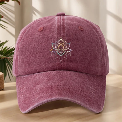 Vintage Versatile Cartoon Lotus Print Washed Vintage Soft Top Sunshade Baseball Cap