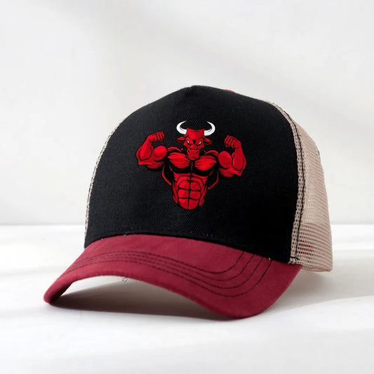 Angry Bull Head Print Summer Baseball Cap