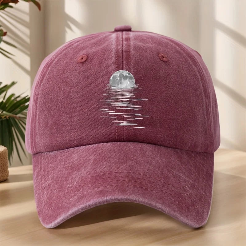 MAKEFGE Vintage Washed Soft-Top Cap with Moon & Starry Night Sky Print Baseball Hat