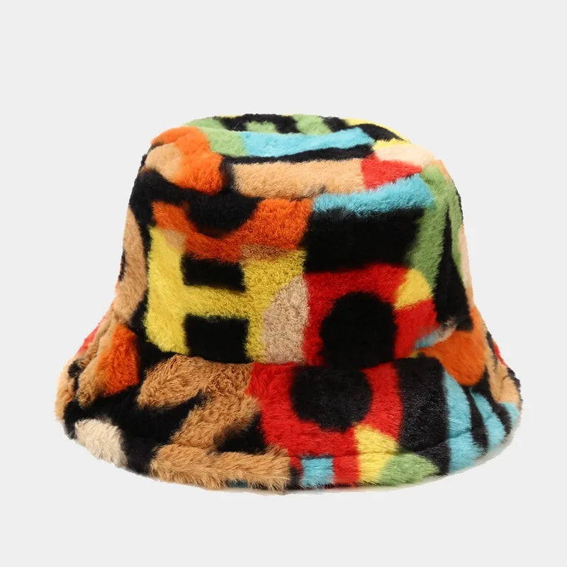 Womens Colorful Digital Print Fisherman Hat Autumn Winter Wide
