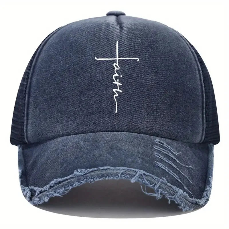 Sponge Washed Cotton Faith Print Baseball Cap Tourism Leisur