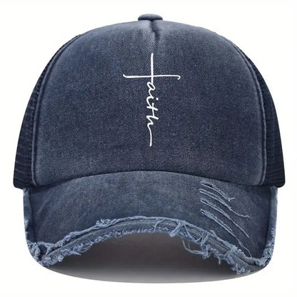 Sponge Washed Cotton Faith Print Baseball Cap Tourism Leisur