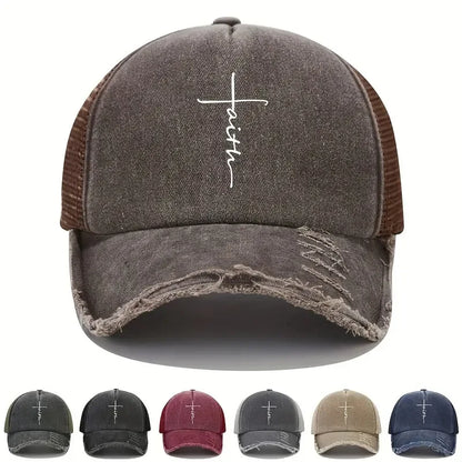 Sponge Washed Cotton Faith Print Baseball Cap Tourism Leisur