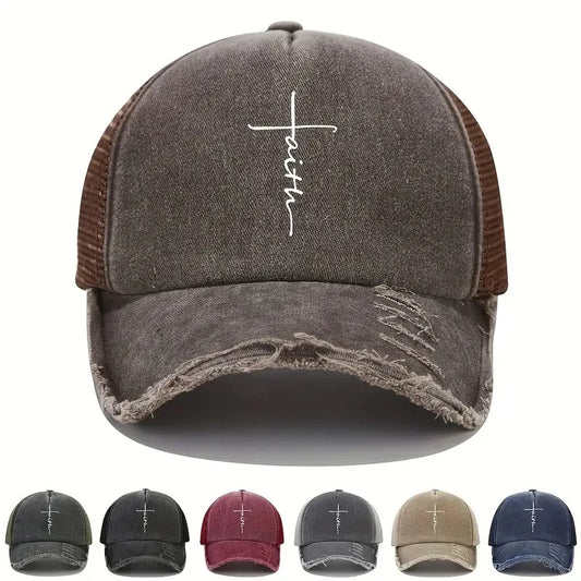 Sponge Washed Cotton Faith Print Baseball Cap Tourism Leisur