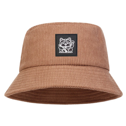 Unisex Lucky Cat Label Personality corduroy Bucket Hats Fisherman Caps Outdoor