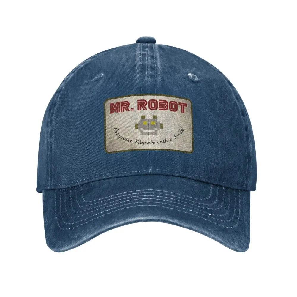 Computer With Sourires Anime Funny Mr Robot Custom Retro Cowboy Washed Baseball Caps For Men