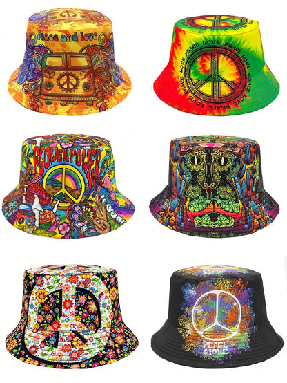 Casual Summer "Peace Love" Print Vacation Bucket Hat