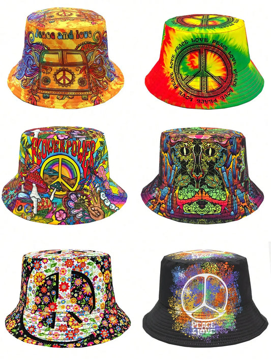Casual Summer "Peace Love" Print Vacation Bucket Hat