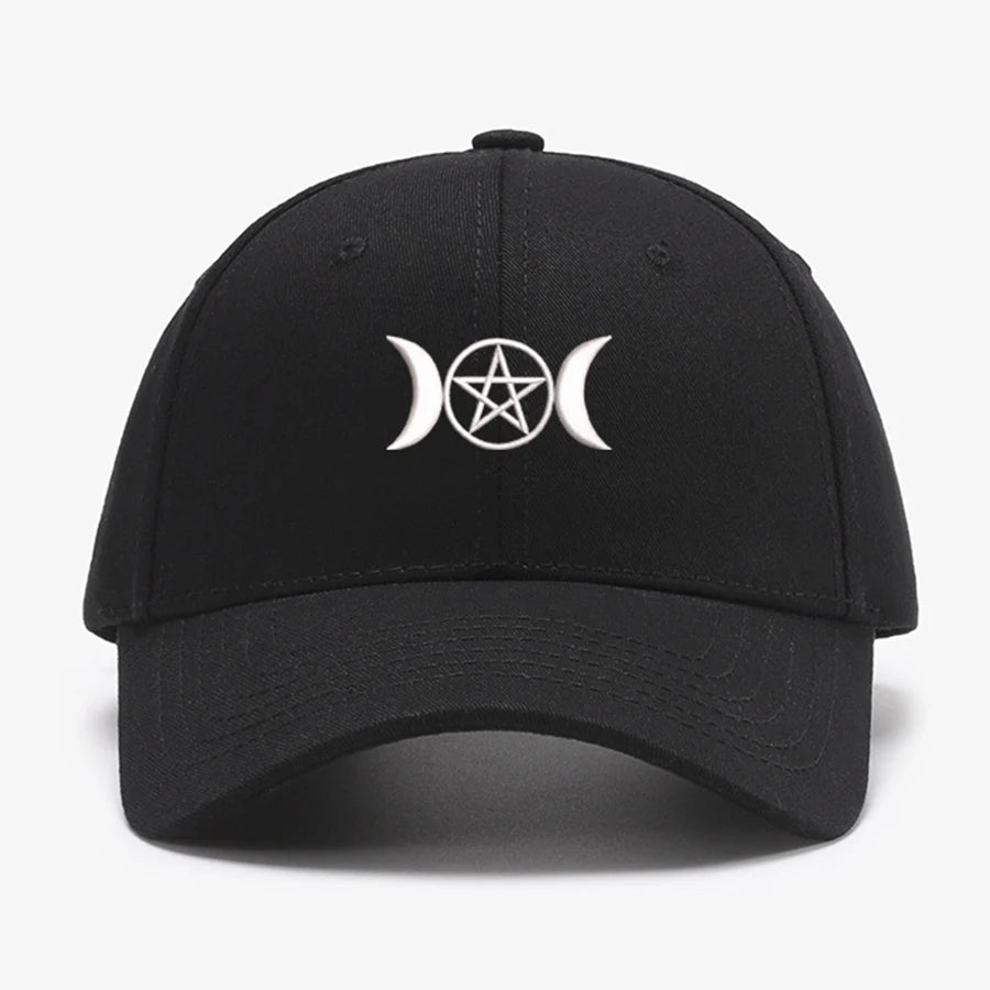 Triple Moon Pentacle Embroidery Structured Baseball Caps