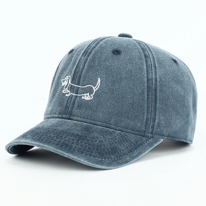 Dog Patterned Embroidered Baseball Cap Men Women Vintage Washed Cotton