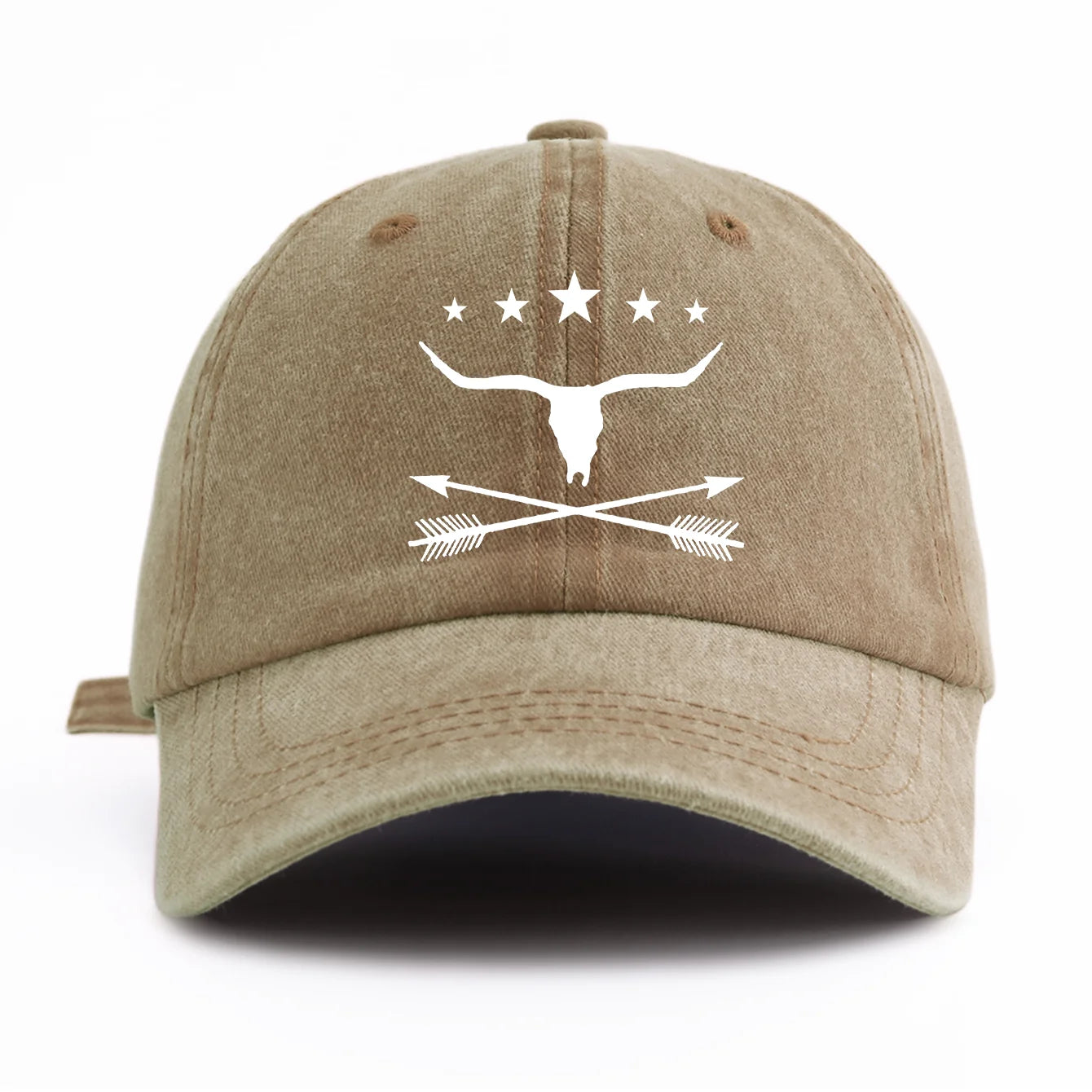 Bull Print Washed Baseball Cap For Adults