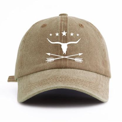 Bull Print Washed Baseball Cap For Adults